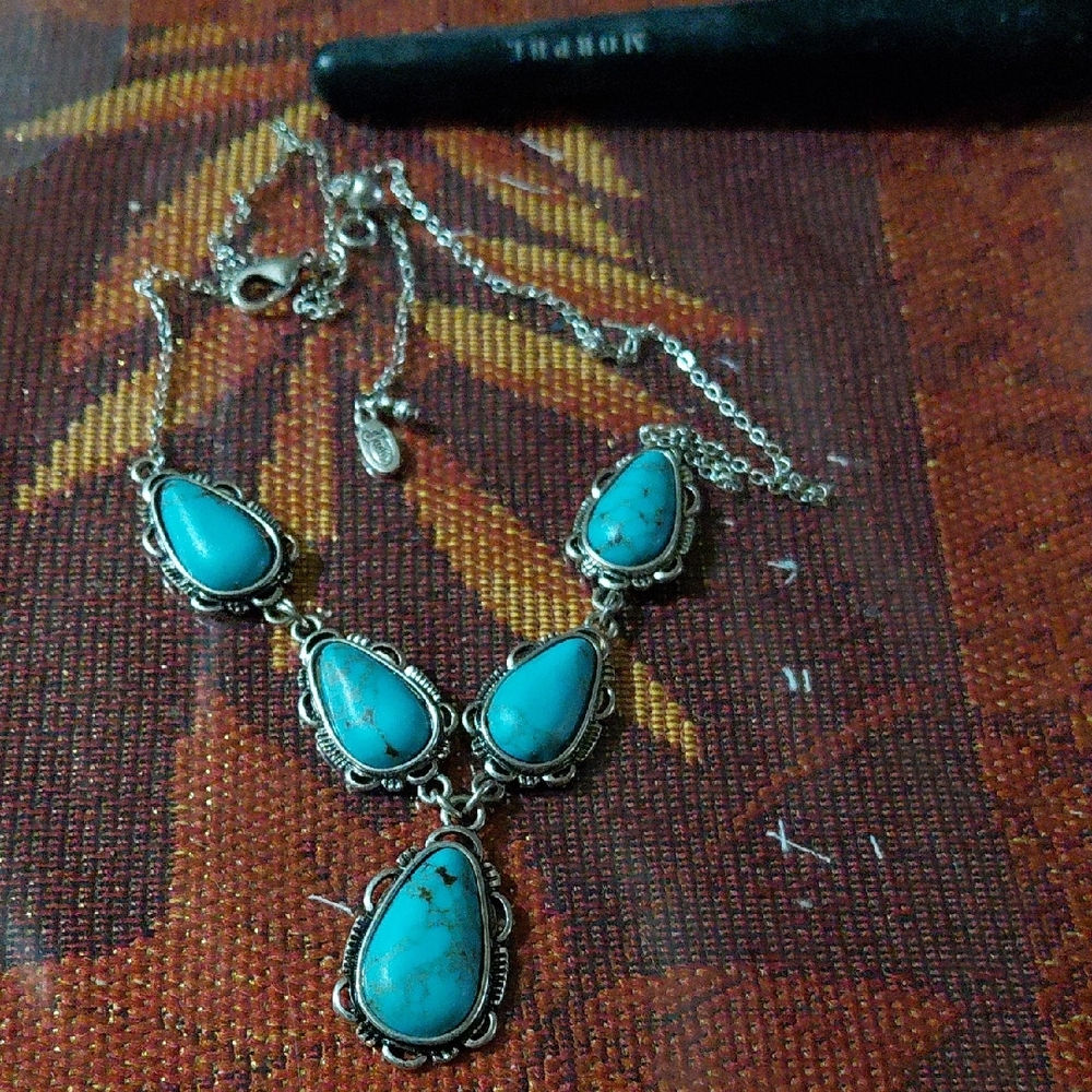 Justin Boots Turquoise Teardrop Silver-Tone Statement Necklace